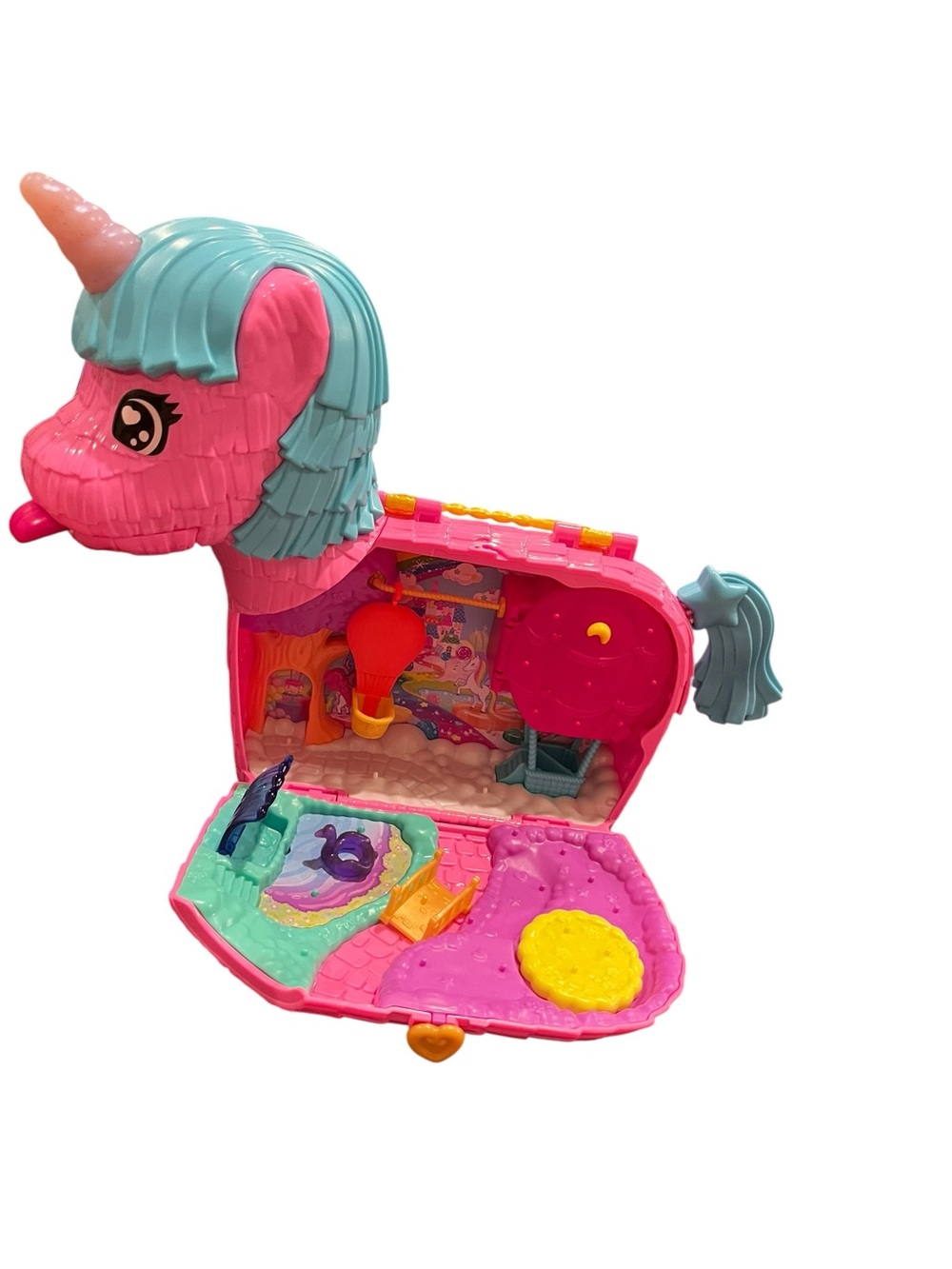 Polly pocket piñata unicorn play set case house pink